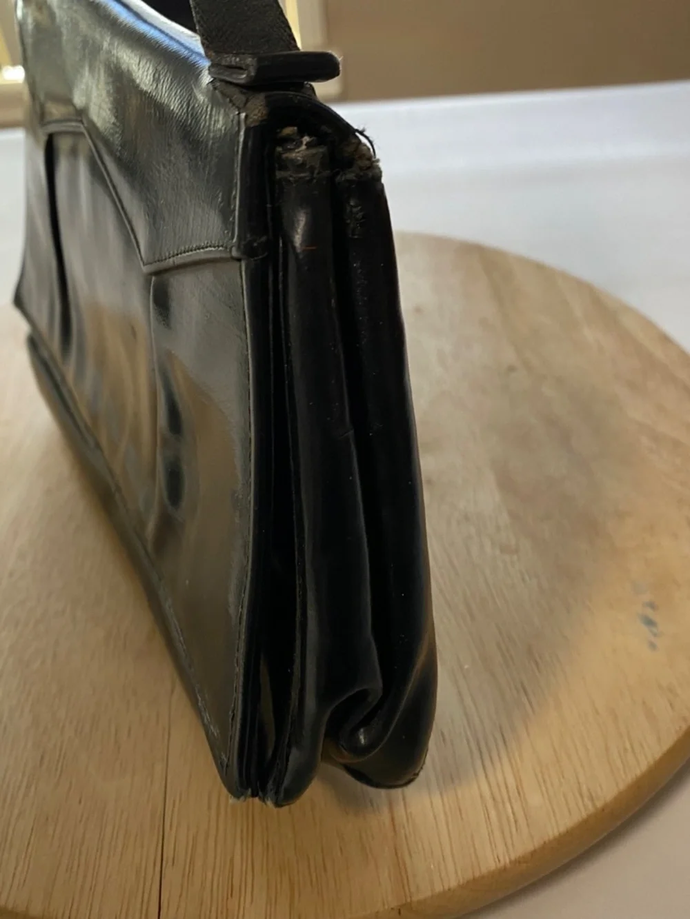 VIntage Black Purse • Fabric Handle With Ball Flap Close • Internal Coin Purse